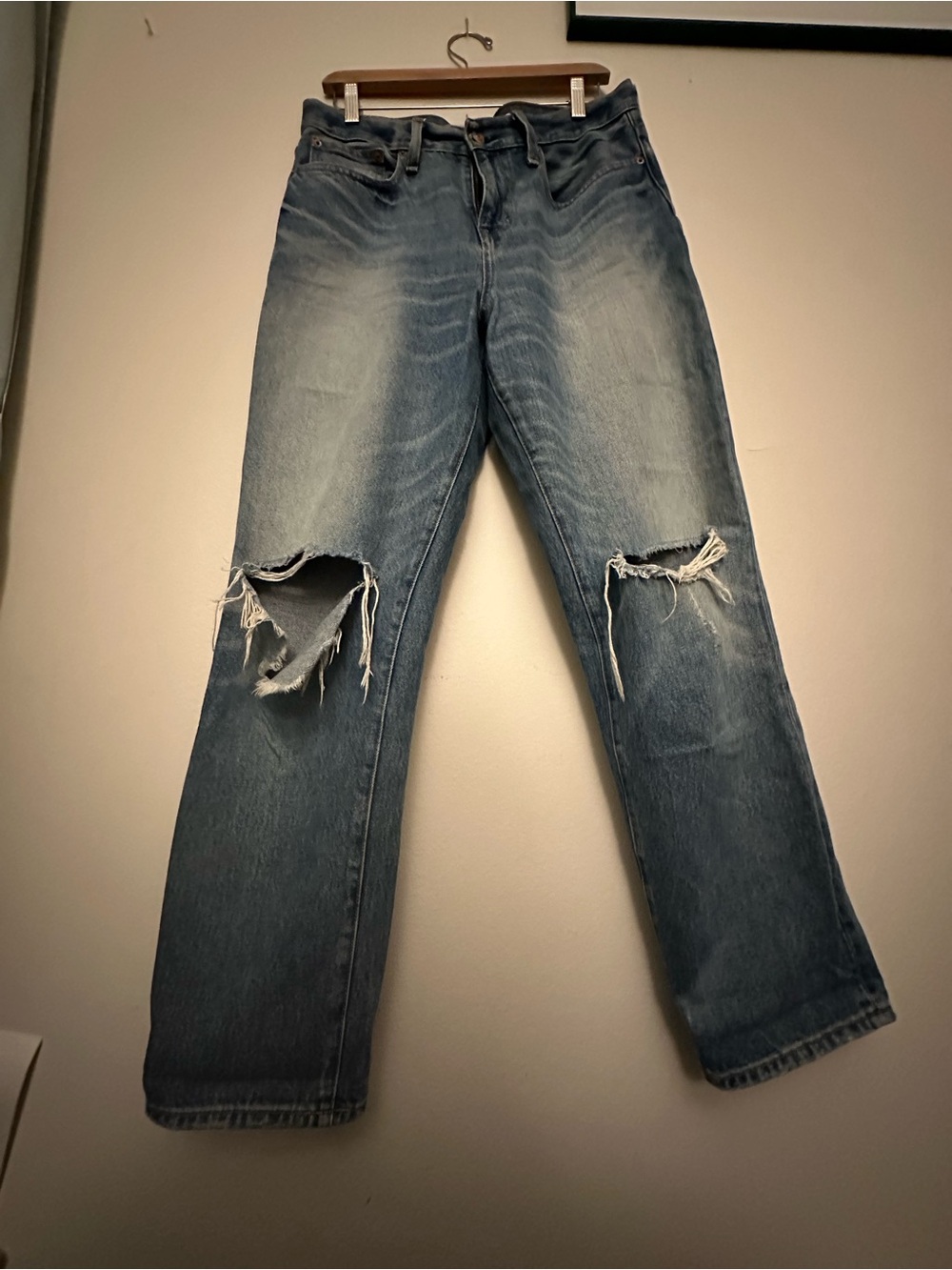 J. Crew Women's Faded Blue Straight-Leg Distressed Jeans
